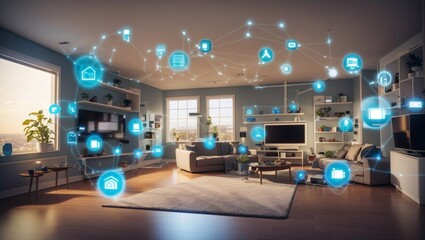 Immersive Smart Home IoT Concept: Connected Devices in a Modern Living Space
