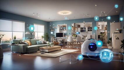 Immersive Smart Home IoT Concept: Connected Devices in a Modern Living Space