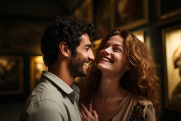 Fototapeta premium Couple in their 30s smiling at the Uffizi Gallery in Florence Italy