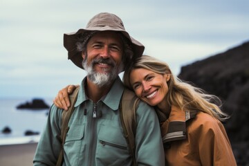 Fototapeta premium Couple in their 40s at the Galápagos Islands Ecuador