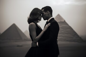Couple in their 30s at the Pyramids of Giza Egypt