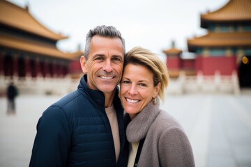 Fototapeta premium Couple in their 40s smiling at the Palace Museum (Forbidden City) in Beijing China