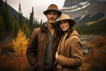 Fototapeta premium Couple in their 40s at the Banff National Park in Alberta Canada