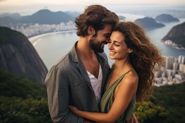 Couple in their 40s at the Christ the Redeemer in Rio de Janeiro Brazil