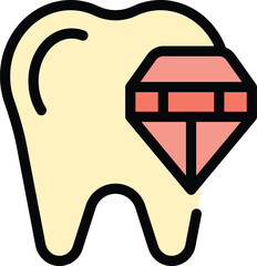 Diamont tooth icon outline vector. Diamond gem. Glass stone color flat