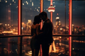 Couple in their 30s at the CN Tower in Toronto Canada - obrazy, fototapety, plakaty