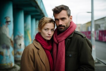 Fototapeta premium Couple in their 30s at the Berlin Wall in Berlin Germany