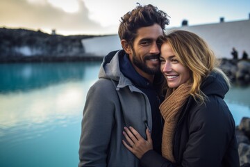 Couple in their 30s at the Blue Lagoon in Reykjavik Iceland