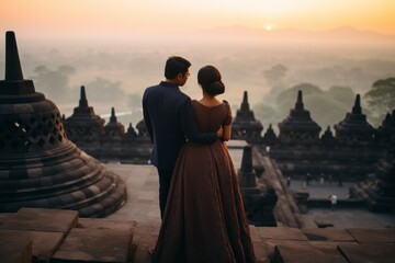 Couple in their 30s at the Borobudur Temple in Magelang Indonesia