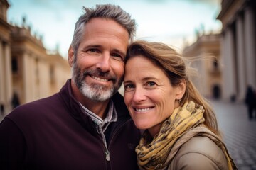 Couple in their 40s at the St. Peter Basilica in Vatican City - obrazy, fototapety, plakaty