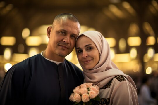 Couple in their 40s at the Mecca in Saudi Arabia