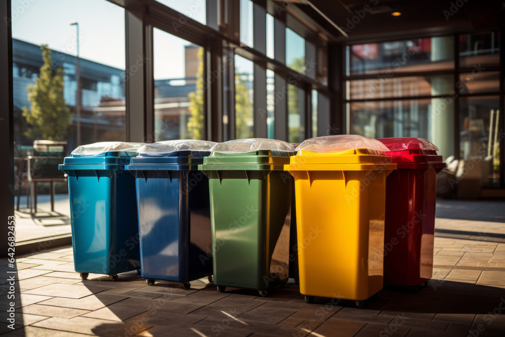 Poster garbage containers for waste sorting. background with selective focus and copy space