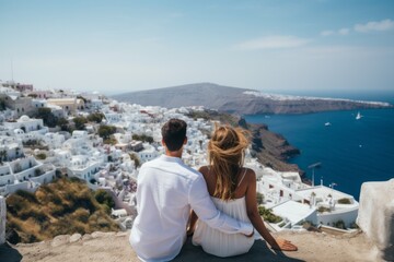 Fototapeta na wymiar Couple in their 30s at the Santorini Island in Greece