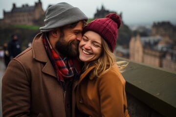 Couple in their 30s at the Edinburgh Castle in Edinburgh Scotland