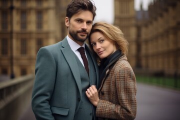 Couple in their 30s at the Palace of Westminster in London England
