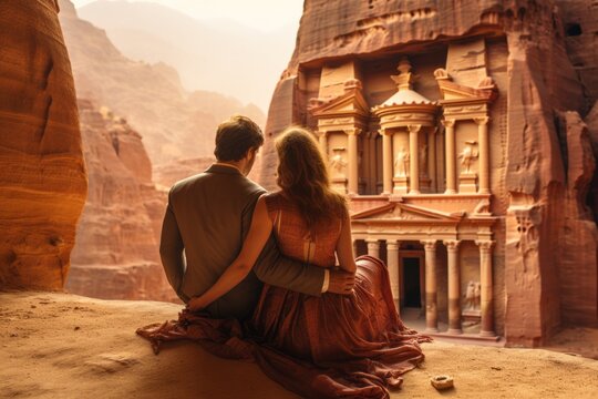 Couple in their 30s at the Petra in Maan Governorate Jordan