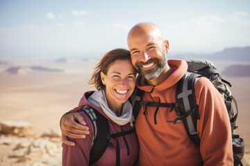 Couple in their 40s smiling at the Masada in Southern District Israel