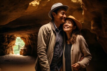 Obraz premium Couple in their 40s at the Lascaux Caves in Dordogne France