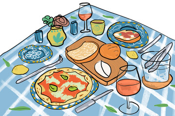 Italian breakfast table illustration