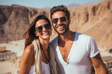 Fototapeta premium A couple in their 30s smiling at the Valley of the Kings in Luxor Egypt