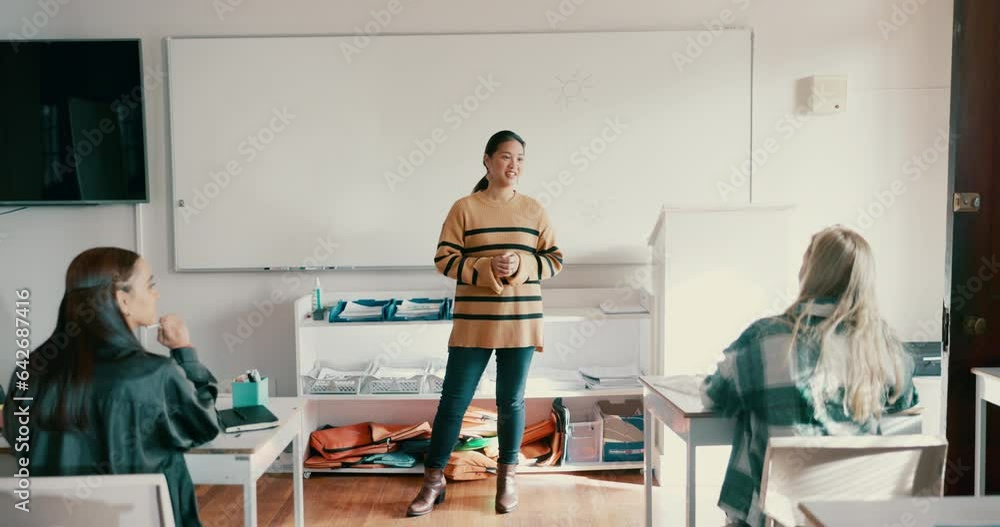 Poster education, school and a woman teacher in a class for learning, growth or development with a lesson. 