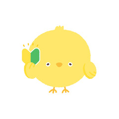 初心者マークを持っているかわいい手描きの黄色のひよこ - ビギナー･体験･はじめてのイメージの素材  © Spica