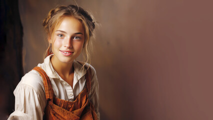 Native austrian resident girl in traditional clothes, Smiling woman, diversity multicultural concept - obrazy, fototapety, plakaty