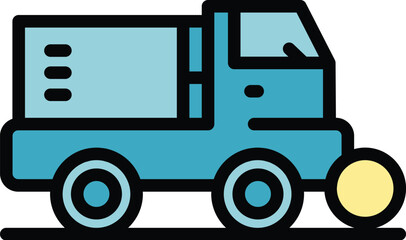 Side street sweeper icon outline vector. Road truck. Cleaner machine color flat