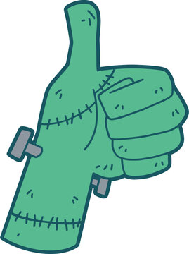 Frankenstein hand with thumb up, halloween decoration vector illustration
