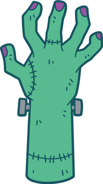 Frankenstein hand with sign, halloween decoration vector illustration