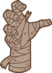 Mummy hand with sign, halloween decoration vector illustration