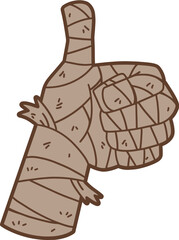 Mummy hand with thumb up, halloween decoration vector illustration