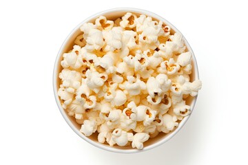Top-down view of a bucket of popcorn on white background, Isolated for illustration. Generative AI