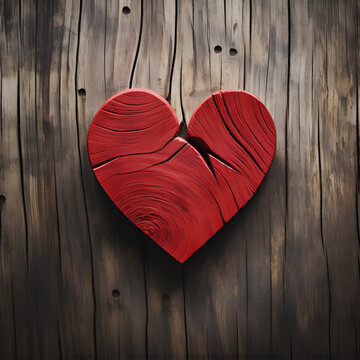Red wood heart on top of a wooden background. A symbol of love during Valentine's Day and other romantic occasions. Generative ai. 