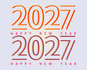 Happy new year 2027 with 3D retro full color design template. 2027 new year celebration concept for greeting card, vector, banner and post template.