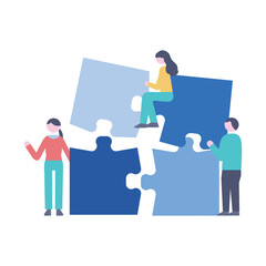 パズルを持つ男女のイラスト