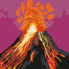 illustration of a volcano erupting with a tense atmosphere