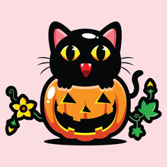 cute black cat celebrating halloween