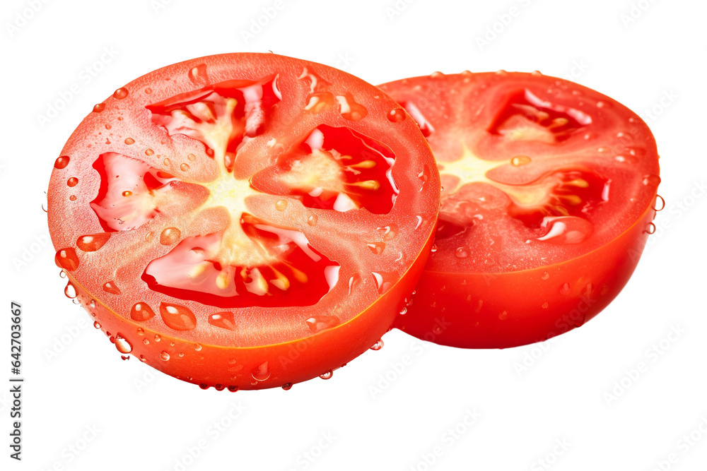 Wall mural image of two tomatoes with some drops of dew on a isolated png white background