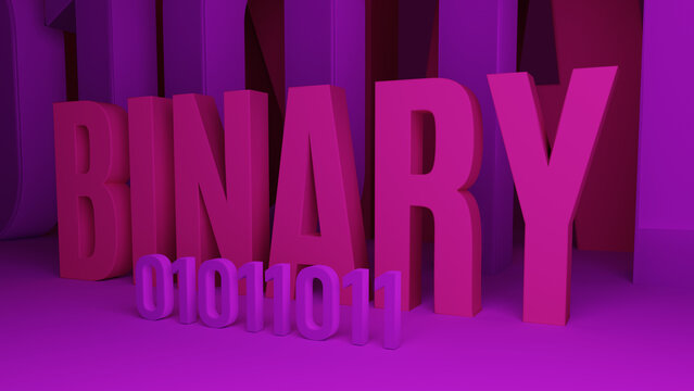 3d representation of binary name and a set of eight bits zeros and ones