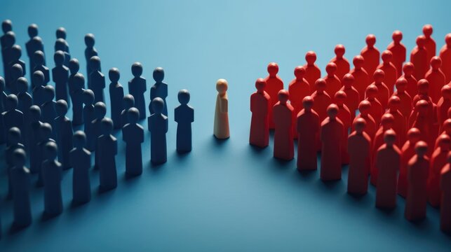 discrimination conceptual image, people divided, miniature toy model, red and blue color. beautiful Generative AI AIG32