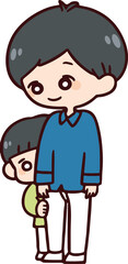 お父さんの後ろに隠れる息子