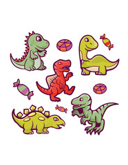 set of funny cartoon dinosaurus
