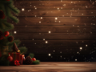 christmas announcement background with wood planks and sparkles