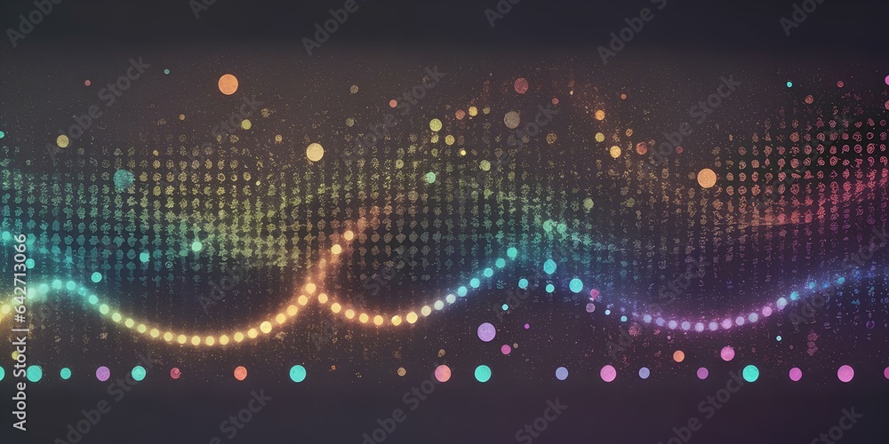 Poster futuristic dots pattern on dark background. colored music waves. , created by ai generated