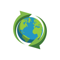 Global recycling logo vector, earth with recycling symbol.
