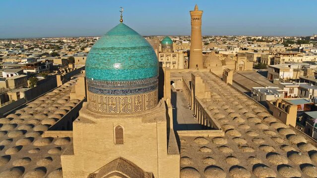 Cinematic Wide Shot Flying Around Uzbekistan Mosque