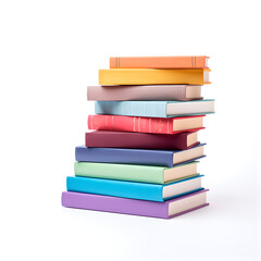 A stack of different color books for studying and reading isolated with a white background. An education and leisurely reading concept. Generative ai. 