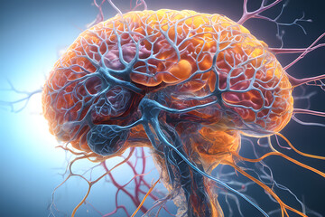 Obraz premium 3d Image of the connections between neurons in the human brain. Generative AI
