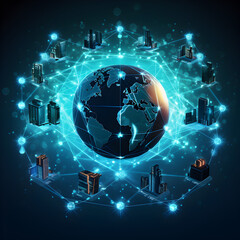 Obraz premium The world in an interconnected network system. The technological world of tomorrow. Generative ai. 